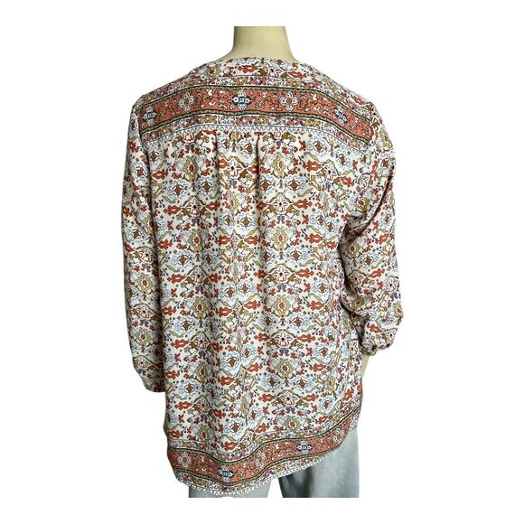 Boho Hippie Retro Shirt Blouse Top Artisan NY M Medium MCM Print indie Tunic - Picture 6 of 8
